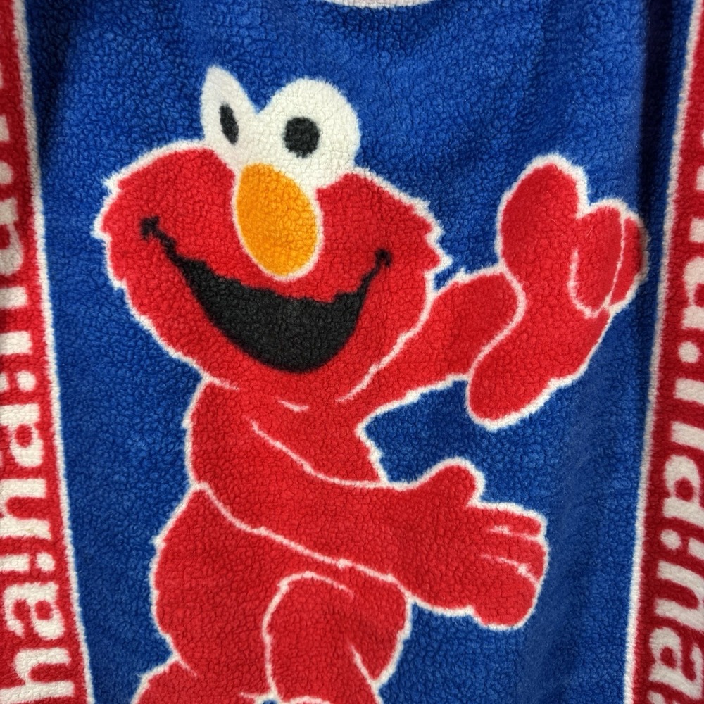 Vintage 90s TICKLE ME ELMO Blanket Ha! Ha! Red Blue Fuzzy Fleece 30"x46"